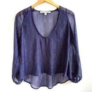 Lovers + Friends Sheer Blue and Silver Split Sleeve Top, Sz XS